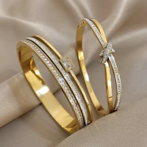 Sztywna bransoletka bangle z cyrkoniami, pozłacana Zh0077bs nty