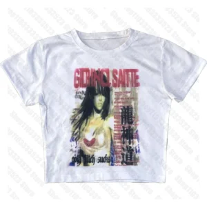 T-shirt damski Y2K gotycki Slim Fit z krótkim rękawem Beżowy