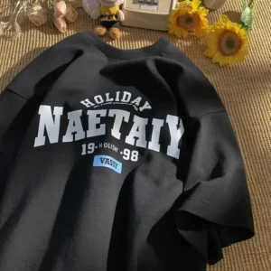 Letni t-shirt unisex Y2K z nadrukiem Harajuku Czarny