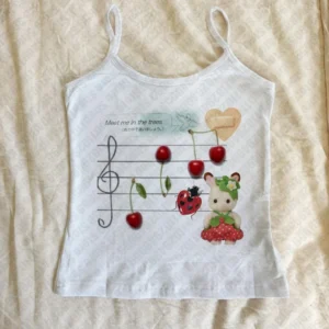 Tank top damski Y2K emo crop camisole z nadrukiem grunge punk Biały