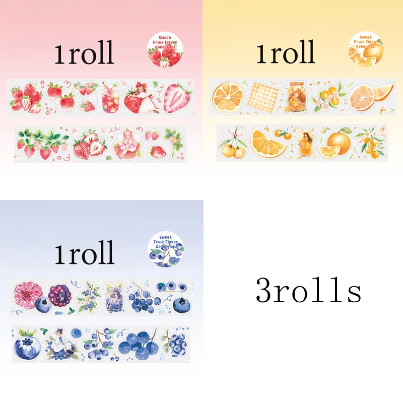 Taśma dekoracyjna PET z owocami 3 rolki do scrapbookingu i pamiętnika Biały