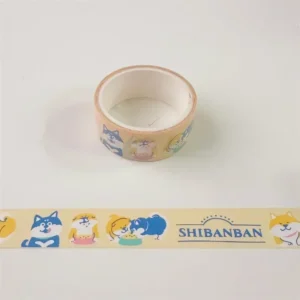 Taśma washi z japońskim kotkiem i Shiba Inu do scrapbookingu Khaki