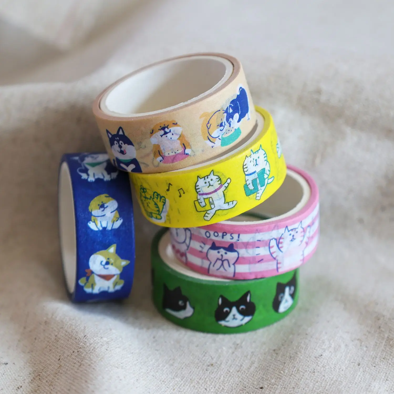 Taśma washi z japońskim kotkiem i Shiba Inu do scrapbookingu Kawa