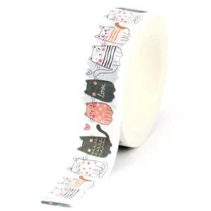 Taśma washi z kotami Kawaii – 10 m taśma maskująca do scrapbookingu Czerwony