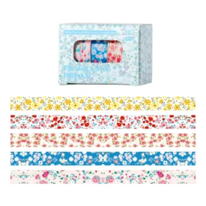 Taśma washi kwiatowa – zestaw 5 rolek taśmy maskującej do dekoracji DIY Niebieski