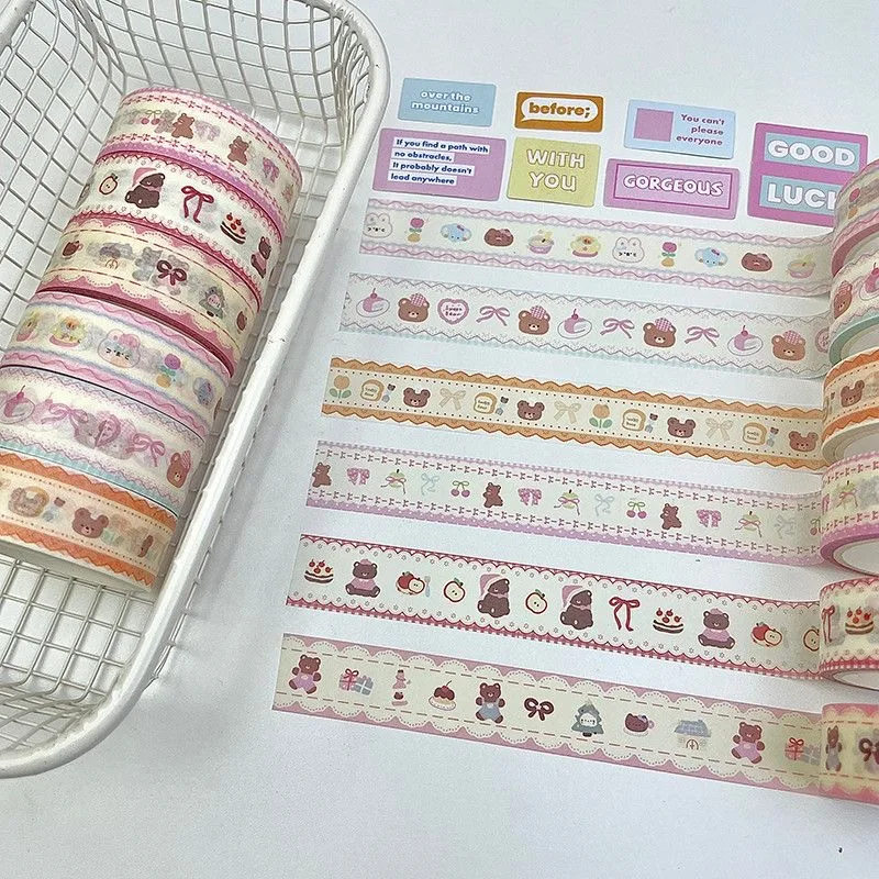 Taśmy washi kawaii zestaw 6 sztuk motyw misia Biały