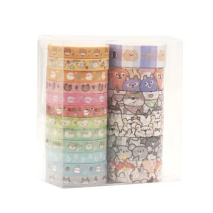 Taśmy Washi kawaii ze zwierzętami — zestaw 18 rolek do scrapbookingu Biały