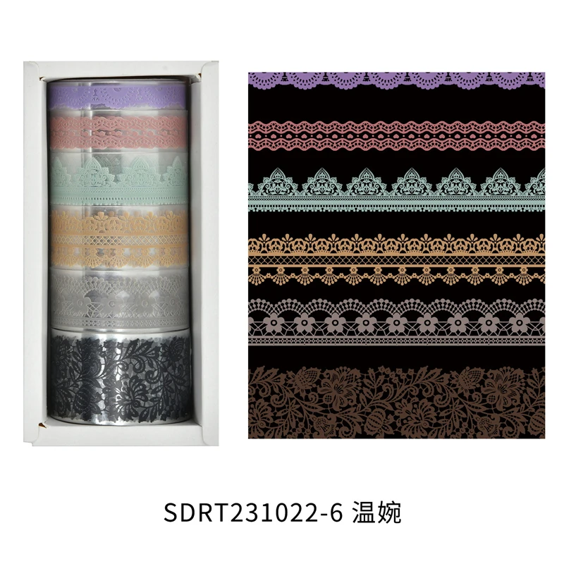 Taśmy Washi retro z motywem zwierzęcym - zestaw 6 rolek do scrapbookingu Jasnoszary