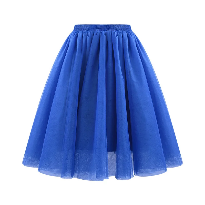 Tiulowa halka tutu retro, 3-warstwowa spódnica pin-up Niebieski