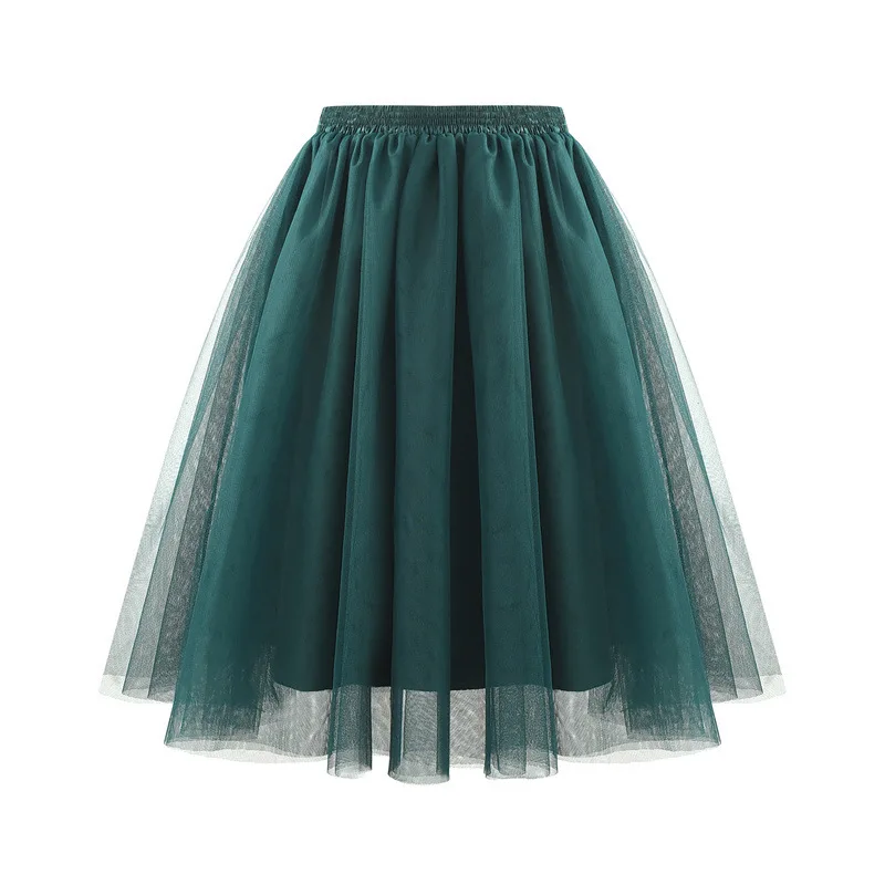 Tiulowa halka tutu retro, 3-warstwowa spódnica pin-up Ciemnozielony
