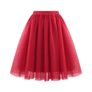 Tiulowa halka tutu retro, 3-warstwowa spódnica pin-up Bordowy
