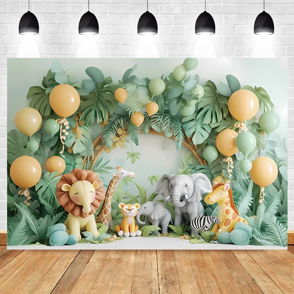 Fotograficzne tło na roczek i baby shower w zwierzęta safari Ngd01117