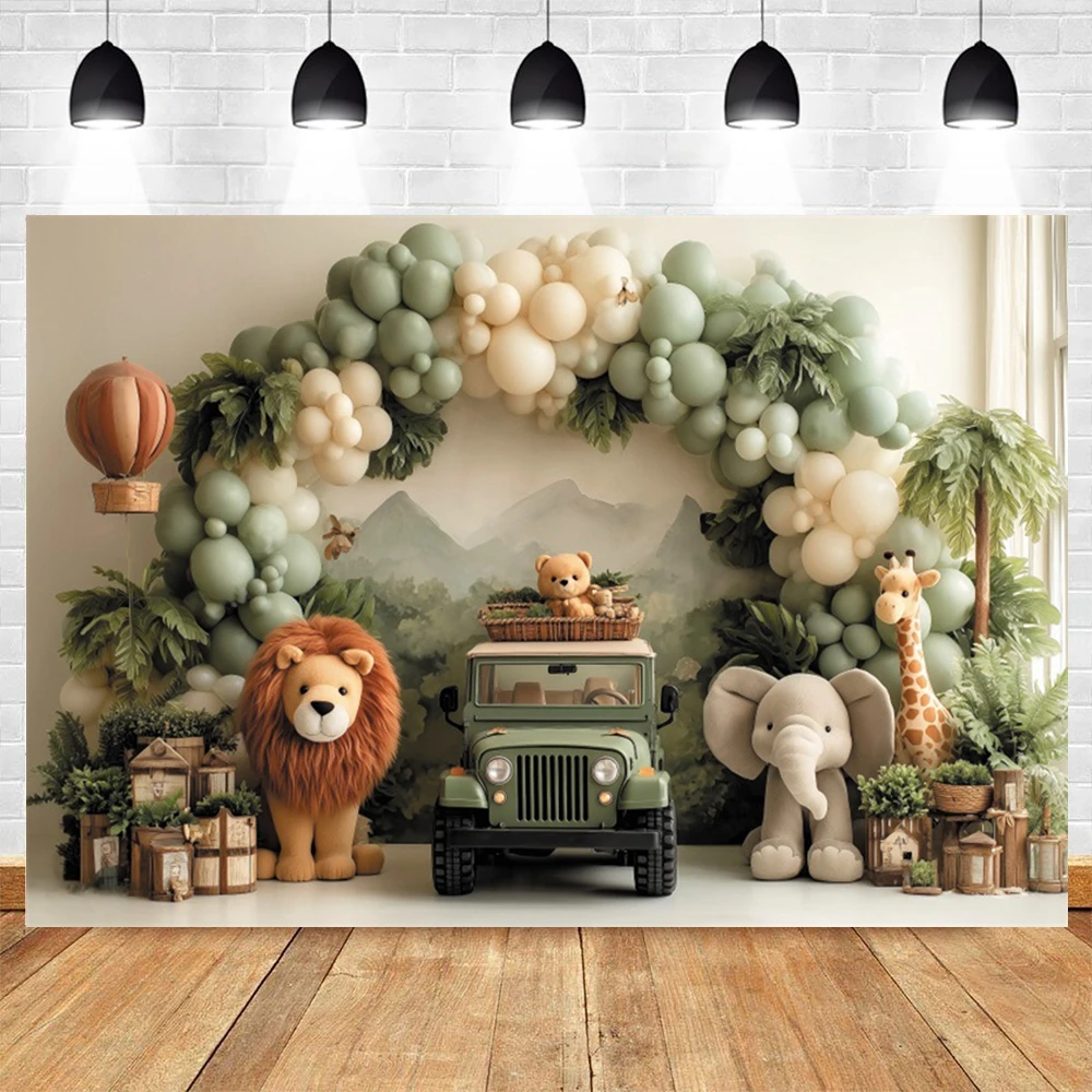 Fotograficzne tło na roczek i baby shower w zwierzęta safari Nky09080