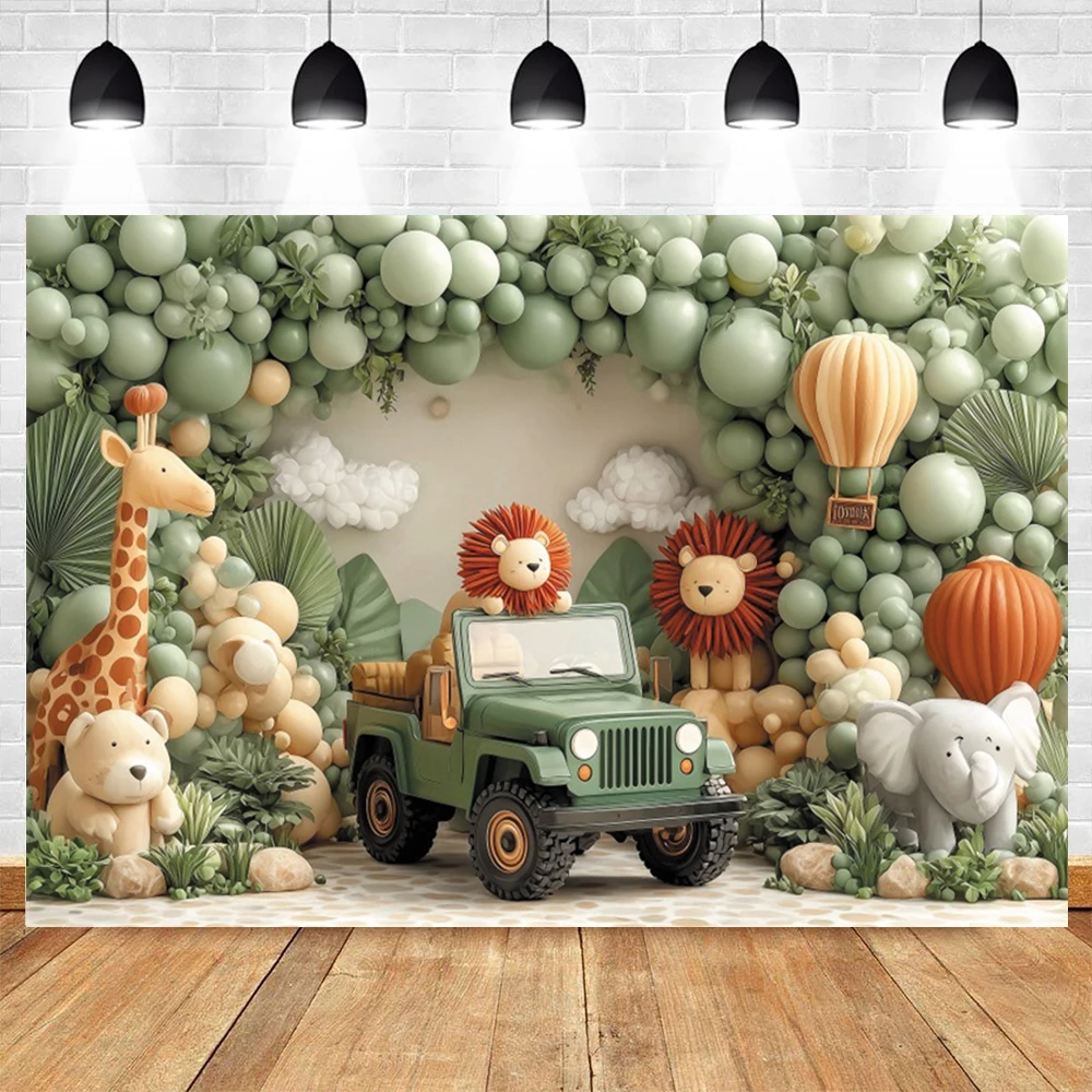 Fotograficzne tło na roczek i baby shower w zwierzęta safari Nky09081