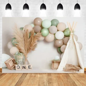 Fotograficzne tło na roczek i baby shower w zwierzęta safari Nwh12761