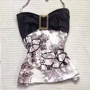 Top halter retro w stylu punk Harajuku z wstawkami Biały