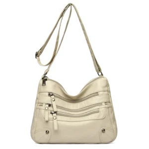 Torba crossbody z wieloma zamkami ze skóry wegańskiej PU Beżowy