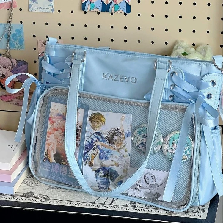 Torba ita bag crossbody w stylu college z kokardą Niebieski