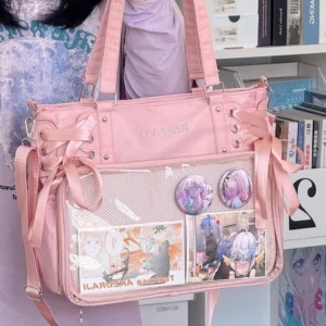 Torba ita bag crossbody w stylu college z kokardą Różowy