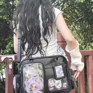 Torba ita bag z oknem na pluszaka 20 cm – skóra PU, styl preppy Czarny