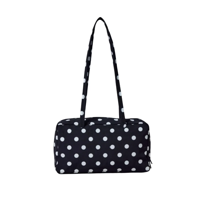 Torba w kratkę na ramię — nylon duży, unisex Czarny