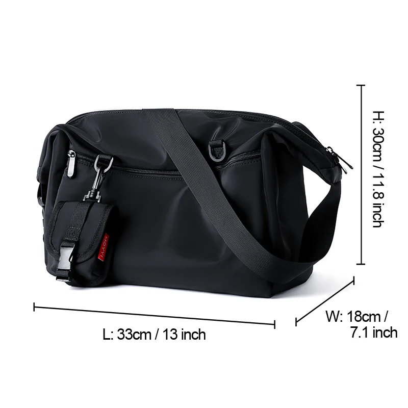 Torba męska na ramię na laptop, wodoodporny nylon Czarny