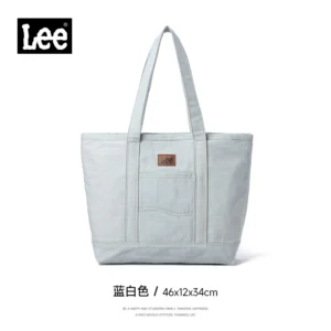 Torba shopper LEE z płótna i skóry z zamkiem - unisex Biały