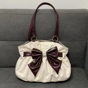 Torebka damska shopper w grochy z kokardą Biały