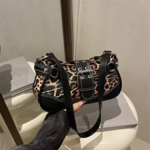 Modna torebka damska na ramię w kształcie półksiężyca Leopard print