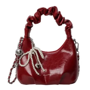 Torebka Y2K z perłą i kokardą damska na ramię crossbody Czerwony