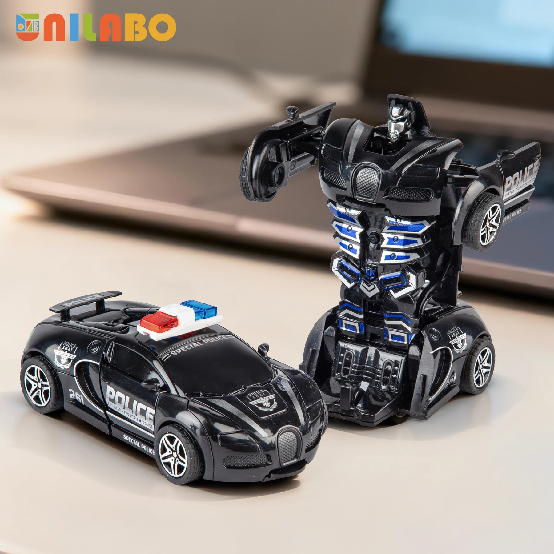 Transformujący robot-samochód dla dzieci bez baterii Jasnoszary