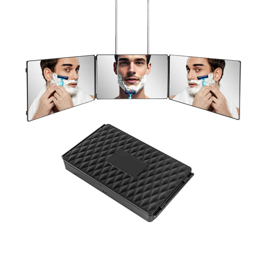 Trójdzielne lusterko do strzyżenia 360° z oświetleniem LED Niebieski