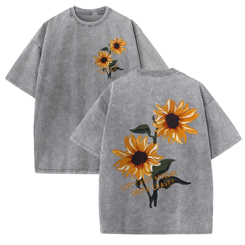 Bawełniany t-shirt damski z nadrukiem słonecznika Biały