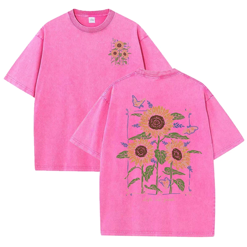 Bawełniany t-shirt damski z nadrukiem słonecznika Czarny