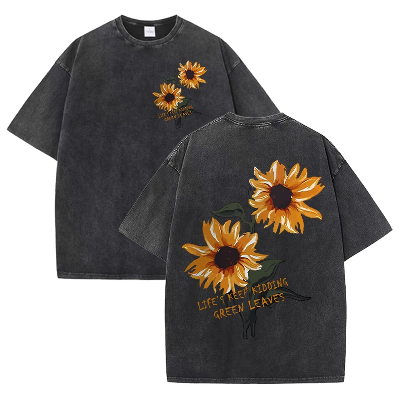 Bawełniany t-shirt damski z nadrukiem słonecznika Fioletowy