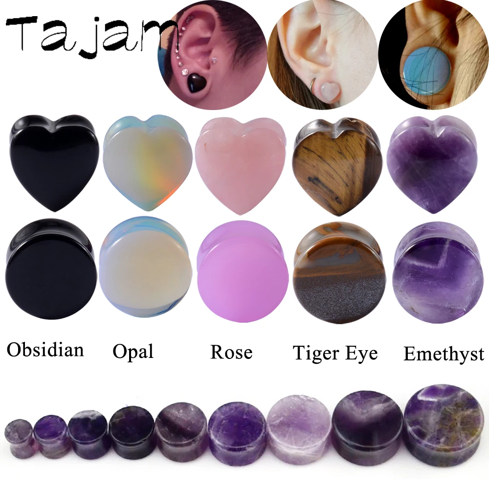Tunele do uszu z kamienia naturalnego - kwarc, obsydian i opal (6-16 mm) Czerwony