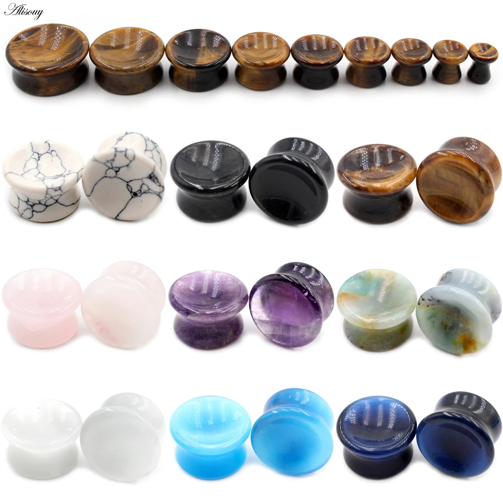 Tunele do uszu z naturalnym kamieniem wklęsłe flesh plug Jasny