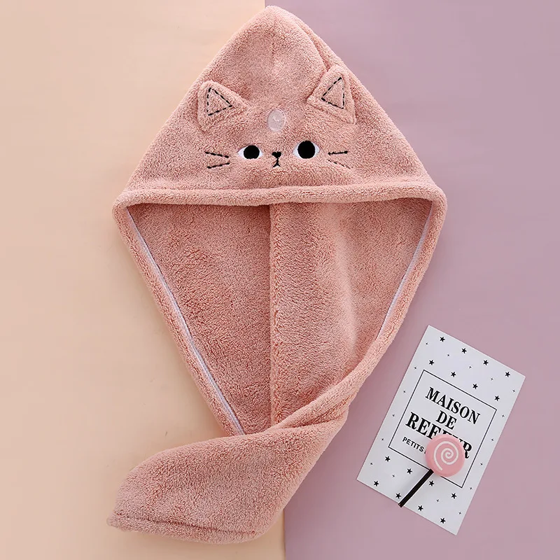Turban z mikrofibry do włosów z motywem kota Różowy