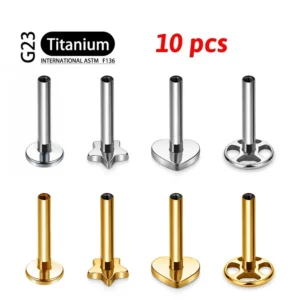 Tytanowe kolczyki do piercingu ASTM F136 — zestaw 10 sztuk 16G/18G/20G Czarny