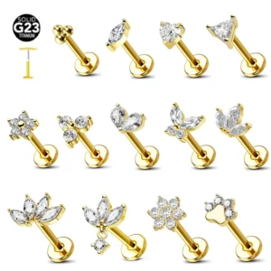 Tytanowy kolczyk labret push-in kwiat motyl serce G23 Czarny