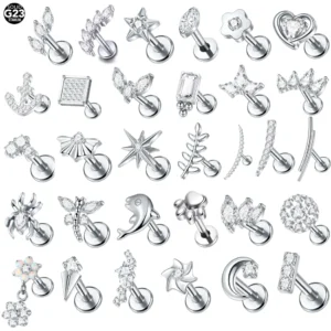 Tytanowy kolczyk do piercingu z cyrkonem, Labret Tragus Helix 16G Szary
