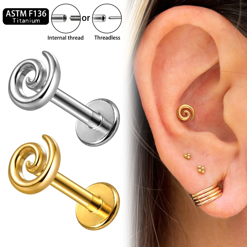 Tytanowy kolczyk do piercingu flat back vortex 16G/18G Jasny fiolet