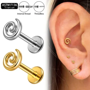 Tytanowy kolczyk do piercingu flat back vortex 16G/18G Szafir