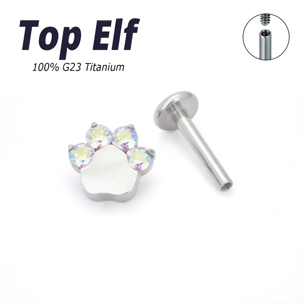 Tytanowy labret z kocią łapką do nosa i chrząstki Ab zircon