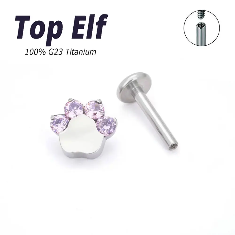 Tytanowy labret z kocią łapką do nosa i chrząstki Różowy
