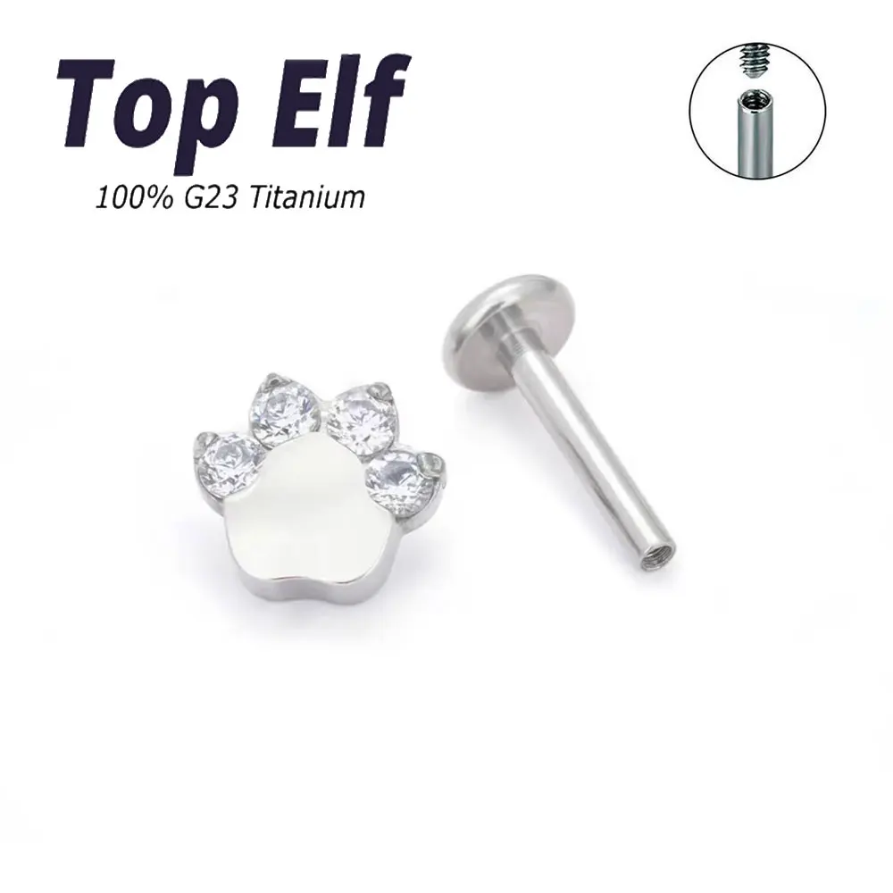 Tytanowy labret z kocią łapką do nosa i chrząstki Biały