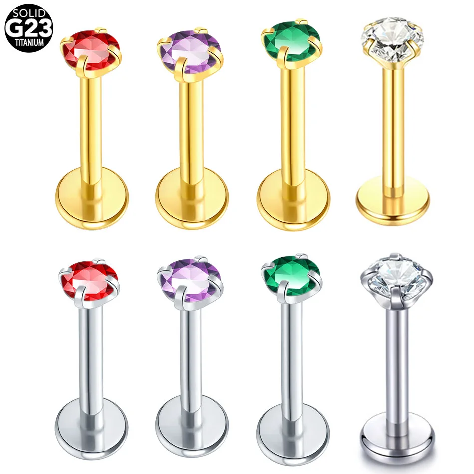 Tytanowy piercing labret z cyrkonem do nosa, ucha i ust 16G 18G Czerwony