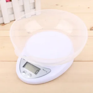 Waga kuchenna LED 5 kg z tacą do ważenia żywności Złoto