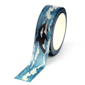 Washi tape ocean z wielorybami – taśma dekoracyjna do journalingu 10M 