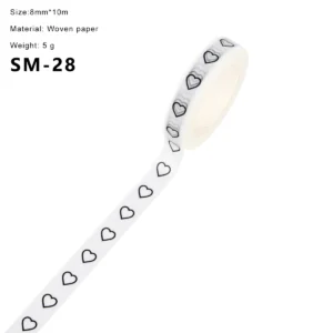 Wąska taśma Washi 8 mm – truskawki i miłosne wzory, 10 metrów Granatowy